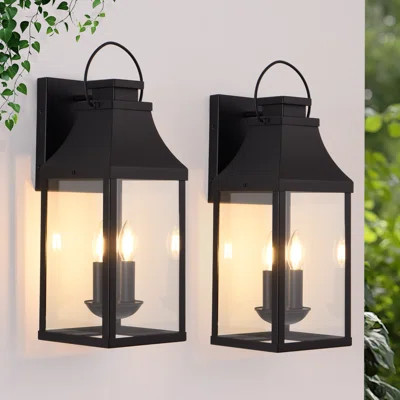 2-light Outdoor Wall Light: Elevate Your Exterior With This Sleek, Matte-black Lantern. Clear Glass, Durable Build, And Warm Glow Bring Cozy, Stylish | Wayfair North America