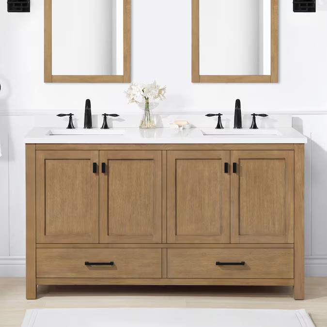 allen + roth Ronald 60-in Almond Toffee Undermount Double Sink Bathroom Vanity with White Enginee... | Lowe's