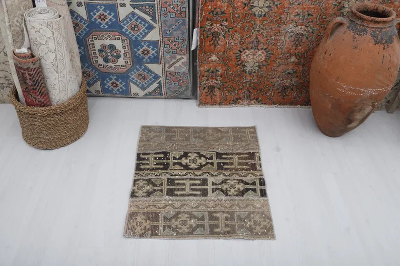 Vintage Turkish Mini Rug: Cotton Wool Anatolian Door Mat (2.2x2.4 Ft) - Etsy | Etsy (Global)