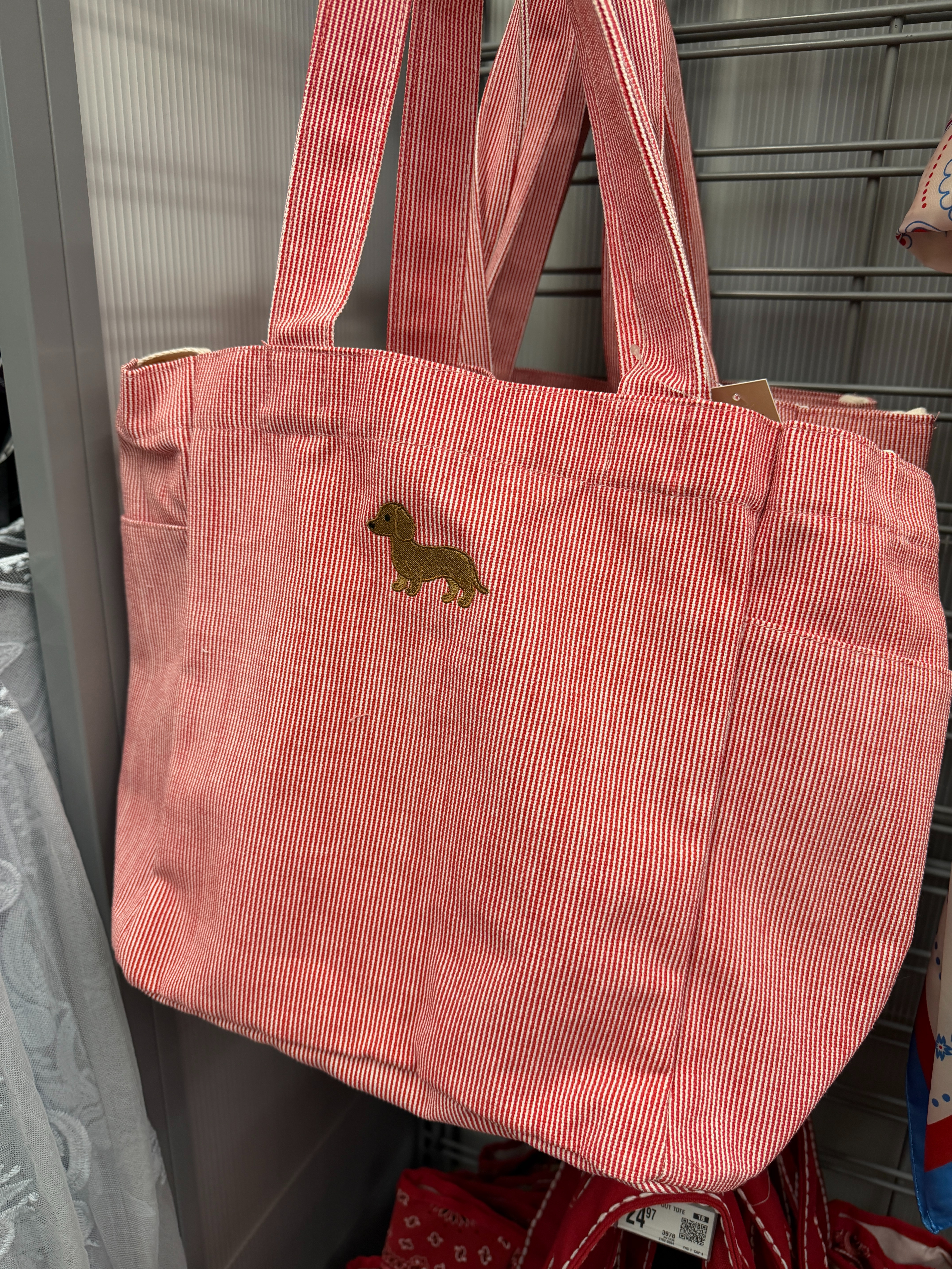 How cute is this red striped bag from Walmart? Under $14 and the embroidered dog is adorable! 

 #LTKootd #LTKSeasonal