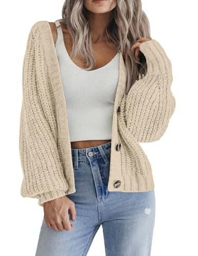 Zeagoo Women's 2026 Fall Chunky Knit Cardigans Open Front Long Sleeve V Neck Button Loose Cardiga... | Amazon (US)