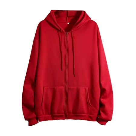 Red Hoodies for Women Polyester Zipper Hoodies for Women S Pocket Hoodie Women Winter Warm Fashion Long Sleeve Loose Solid Color Hooded Zipper Pocket Sweatershirt Coat | Walmart (US)