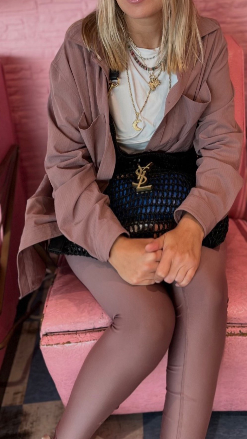 My preferred style is leggings paired with a matching shirt sweatshirt. appreciate combining this dusty rose yoga look with a designer handbag featuring gold tone initials. My handbag is crafted from straw, making it easy to carry, and it can a fair amount of makeup, a wallet, mirror, and, of course, candy.

#LTKfitnessgoals #LTKOver40 #LTKFindsUnder100