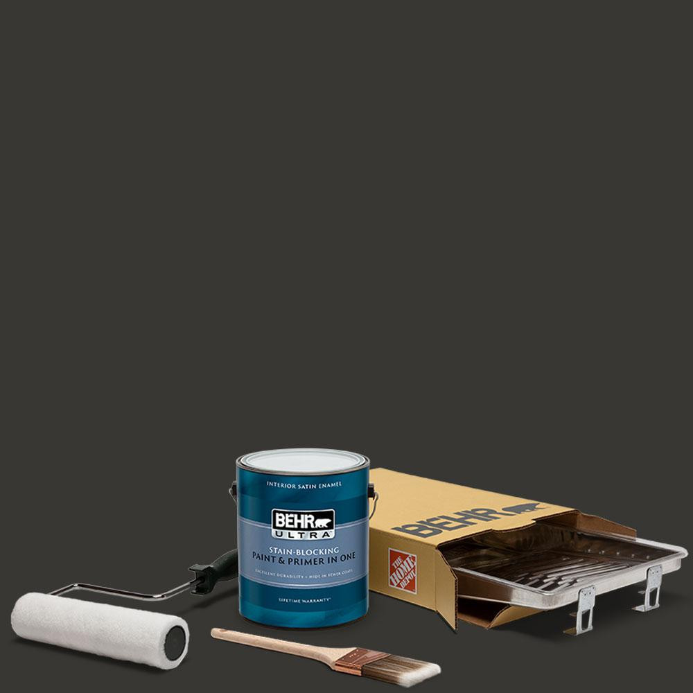 BEHR 1 gal. Black Ultra Satin Enamel Interior Paint and 5-Piece Wooster Set All-in-One Project Kit | The Home Depot