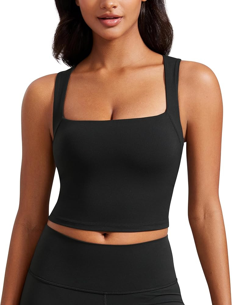 CRZ YOGA Butterluxe Womens Longline Square Neck Sports Bras - Basic Crop Tank Yoga Workout Tops w... | Amazon (US)