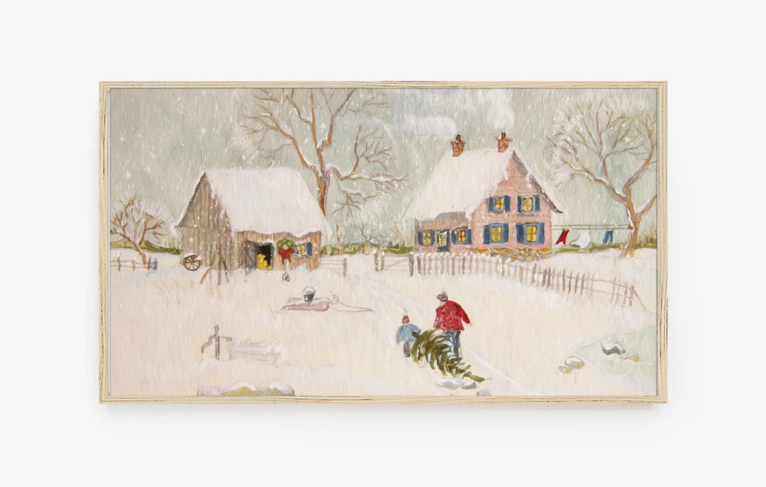 Frame TV Art, Samsung Frame TV Art, Digital Download, Winter, landscape, pastels, sketch, farmhou... | Etsy (US)