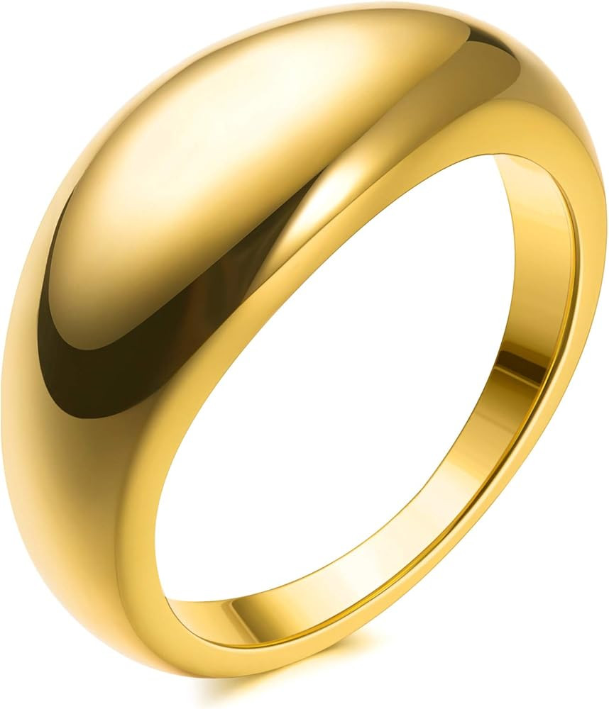 JINEAR 18k Gold Plated Croissant Braided Twisted Signet Chunky Dome Ring Stacking Star Band for W... | Amazon (US)