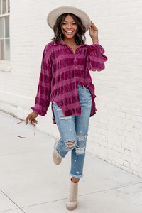 My Favorite Song Purple Velvet Button Front Shirt | Pink Lily
