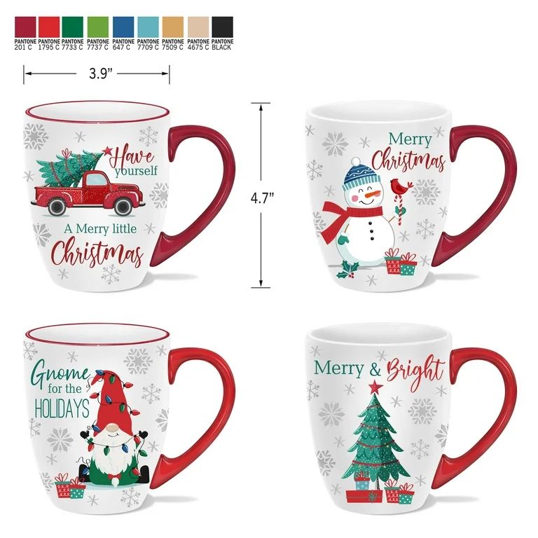 Topadorn Coffee Ceramic Mug Funny Christmas Porcelain Tea Cup 18oz. Set of 4 | Walmart (US)