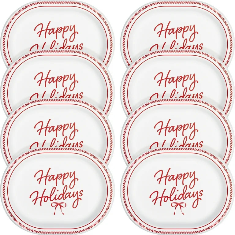 Bow Happy Holidays Christmas Oval Disposable Paper Plates, 12" x 10", Red and White, 8 Count, by ... | Walmart (US)
