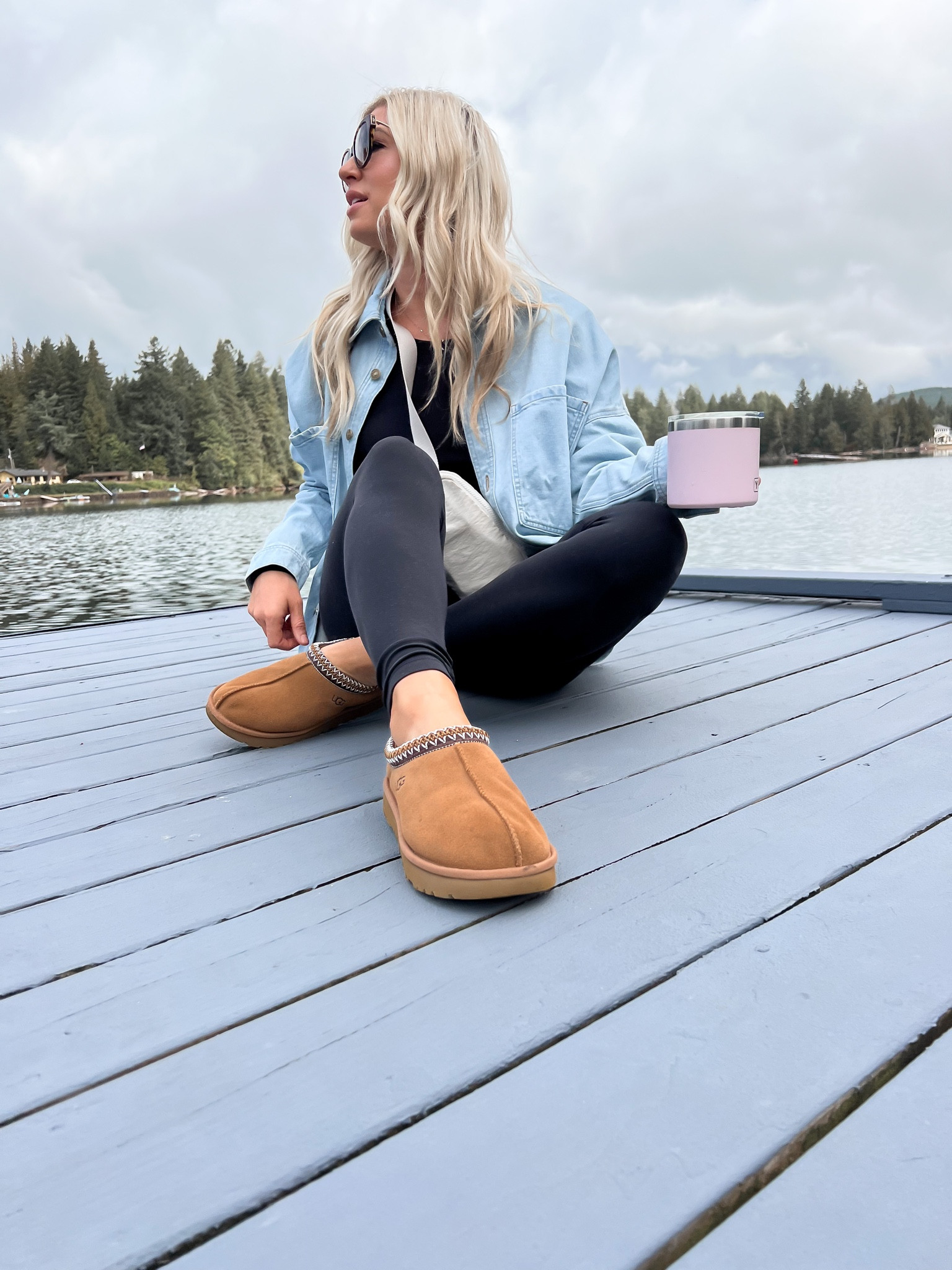 Ugg slippers outfit idea 
Black leggings 
Fall outfit 
Oversized denim jacket 

#LTKstyletip #LTKfindsunder50 #LTKsalealert