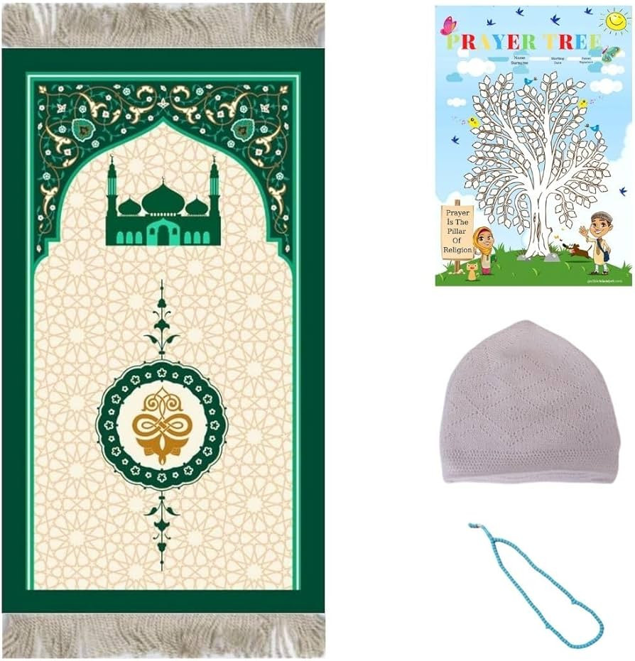 Kids Prayer Mat, Prayer Mat for Kids, Prayer Rug for Kids Green Mosque | Amazon (US)