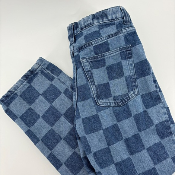 H&M Kids Girls 8 Blue Checkered Denim Loose Ankle Jeans Loose Fit Skater Retro | Poshmark