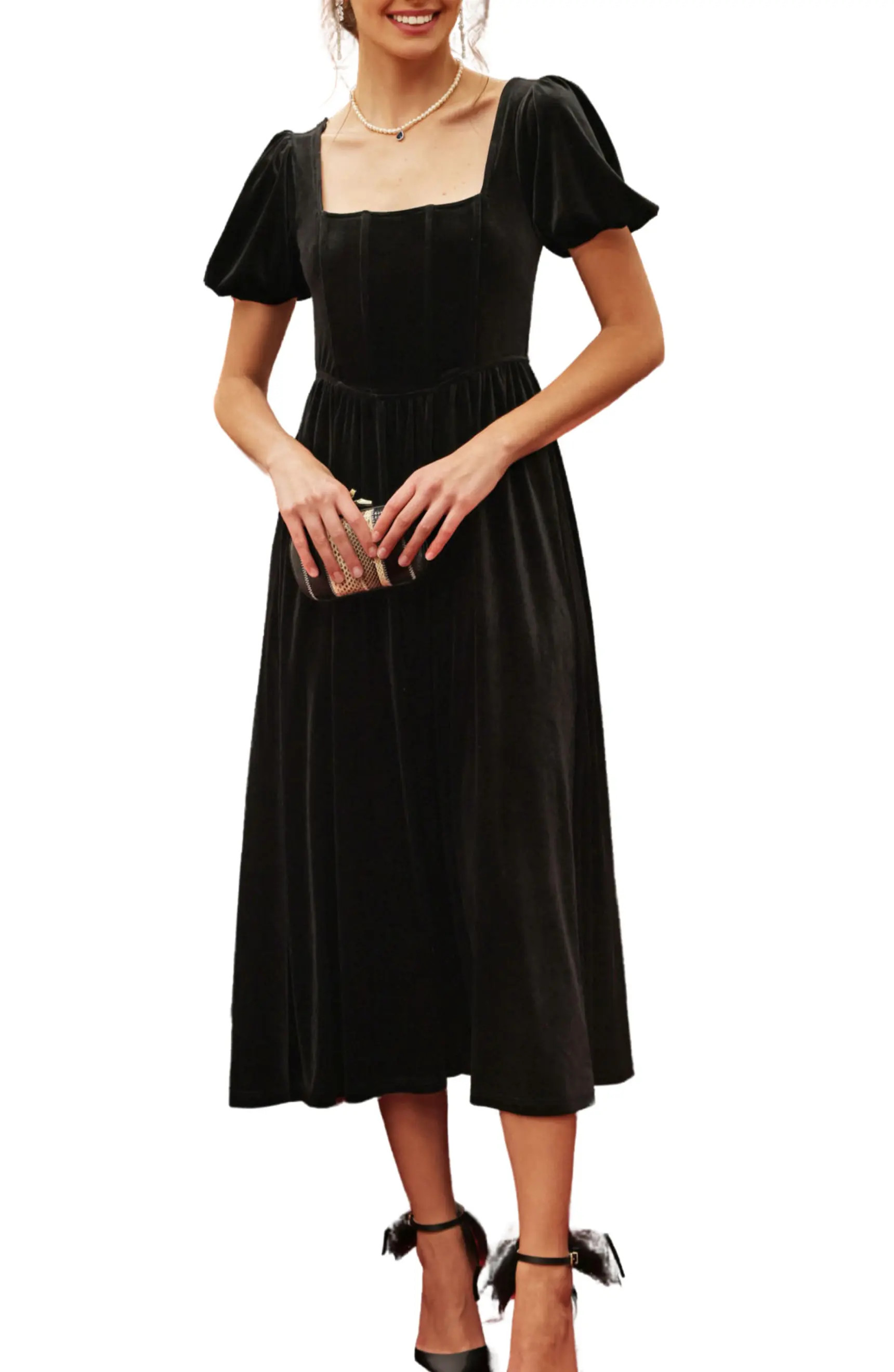 Blu Pepper Puff Sleeve Velvet Midi Dress | Nordstromrack | Nordstrom Rack