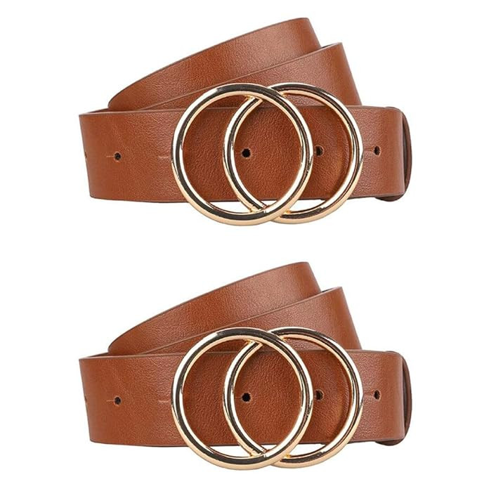 Black Belts for women PU Brown Leather Belt for Jeans Dress Fashion Waist Belt 1 1/4" Width 2 Pac... | Amazon (US)