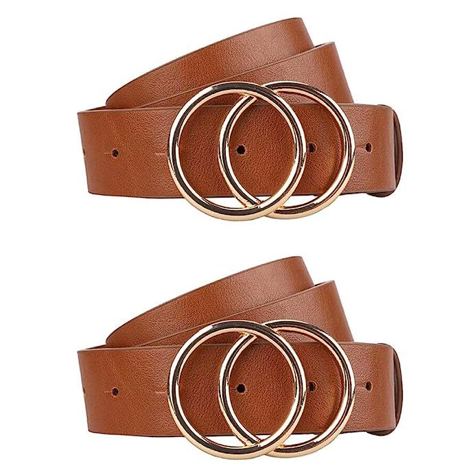 Black Belts for women PU Brown Leather Belt for Jeans Dress Fashion Waist Belt 1 1/4" Width 2 Pac... | Amazon (US)