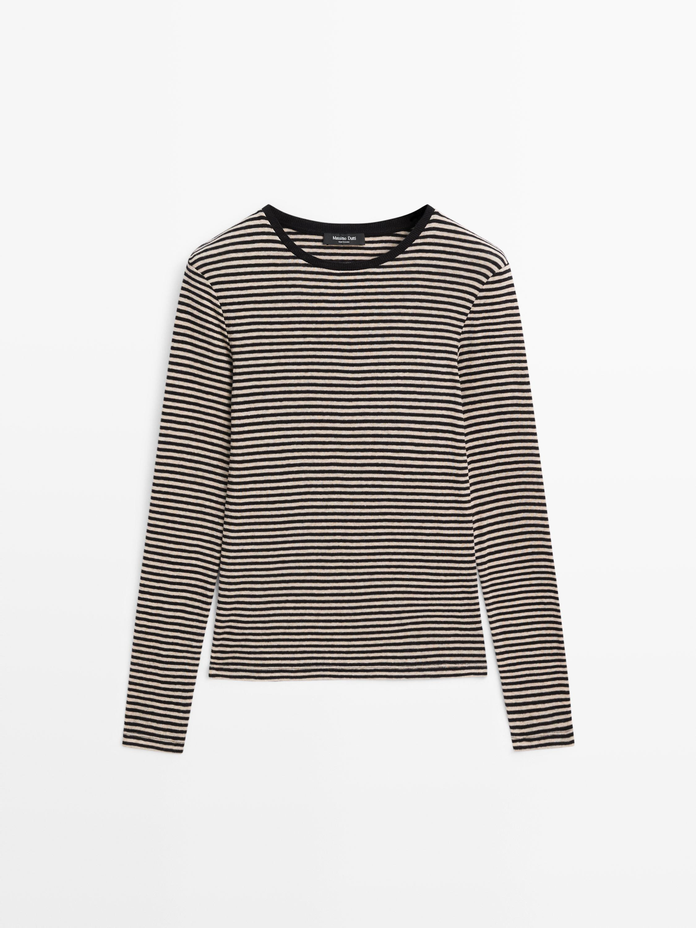 Cotton blend striped long sleeve T-shirt | Massimo Dutti US