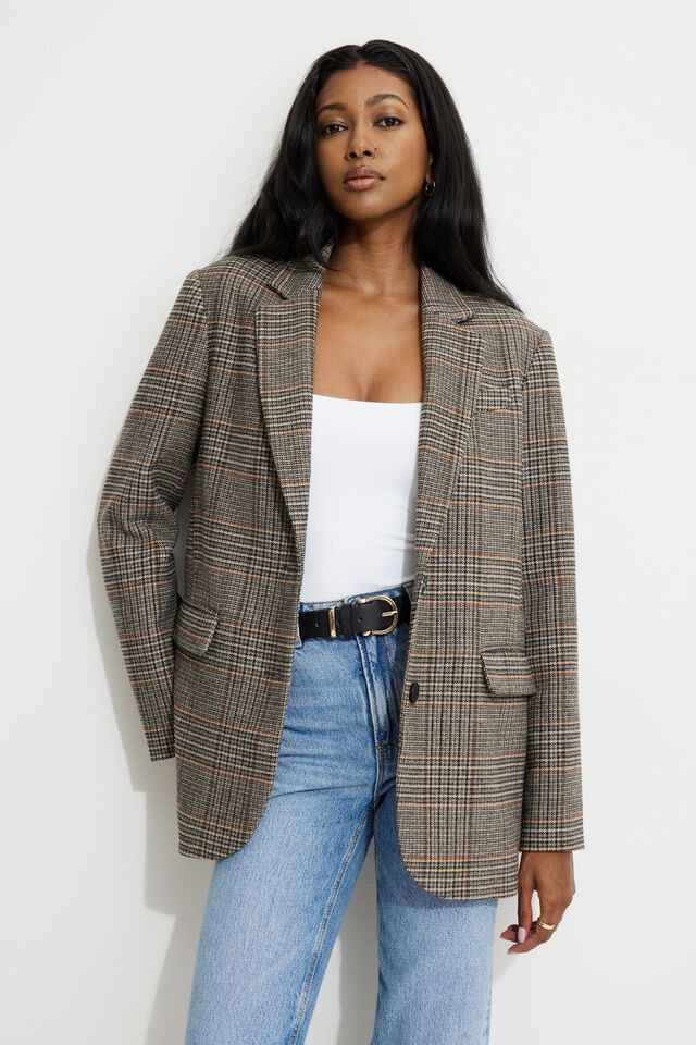 Diana Plaid Oversized Blazer | Dynamite Clothing