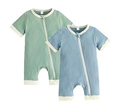 Bafeicao Unisex Baby Boy Girl 2 Pack Rompers Short Sleeve Two Way Zipper Romper One Piece Jumpsui... | Amazon (US)