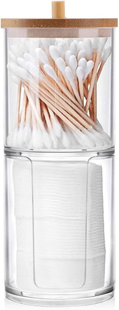 Qtip Holder Dispenser with Cotton Pads Jar Set Bamboo Lid Stackable Bathroom Counter Acrylic Orga... | Amazon (US)