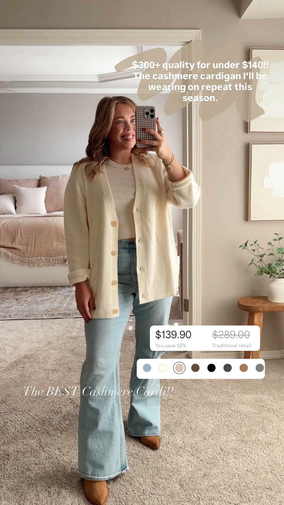 Midsize Fall Outfit 🤎🍂 This is about to be my new favorite cardigan!! It’s soo soft and comfy  Wearing a size large! Runs TTS

#quincepartner @onequince

#LTKStyleTip #LTKMidsize #LTKSeasonal