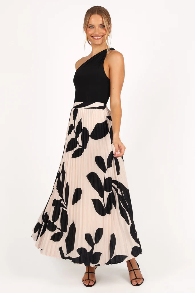 Aurora Pleated Maxi Skirt - Cream Black Floral | Petal & Pup (US)