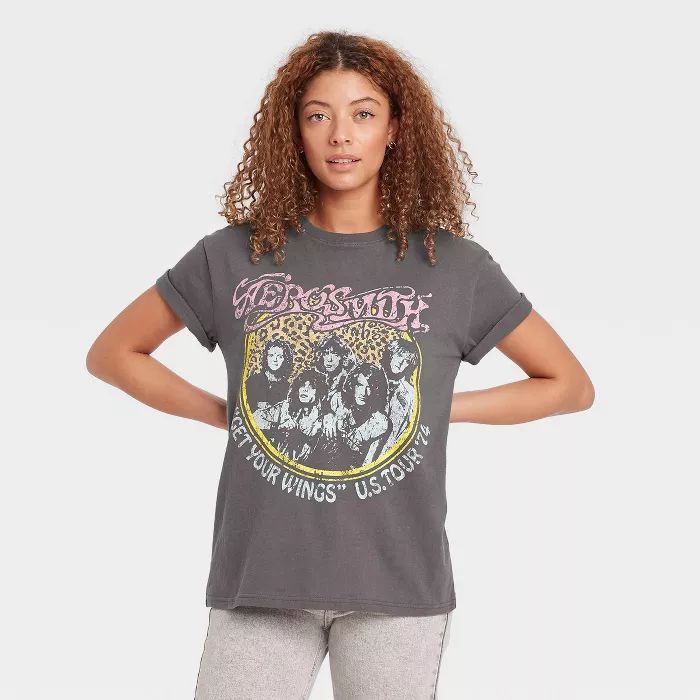 Women's Aerosmith Short Sleeve Graphic T-Shirt - Gray | Target
