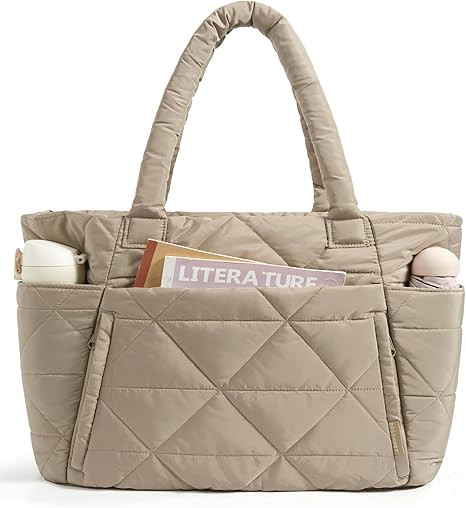 BAGSMART Tote Bag for Women, Puffy Tote Bag with Zipper, Large Quilted Shoulder Bag with Compartm... | Amazon (US)