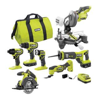 RYOBI ONE+ 18V Cordless 6-Tool Combo Kit with 1.5 Ah and 4.0 Ah Batteries, Charger, and Miter Saw... | The Home Depot