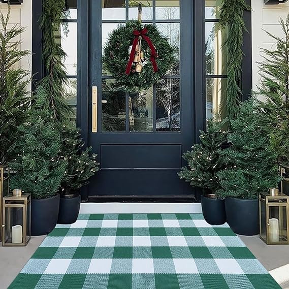 Christmas Outdoor Mat Buffalo Plaid Christmas Decor Rug Cotton Hand-Woven Layered Door Mats Washa... | Amazon (US)
