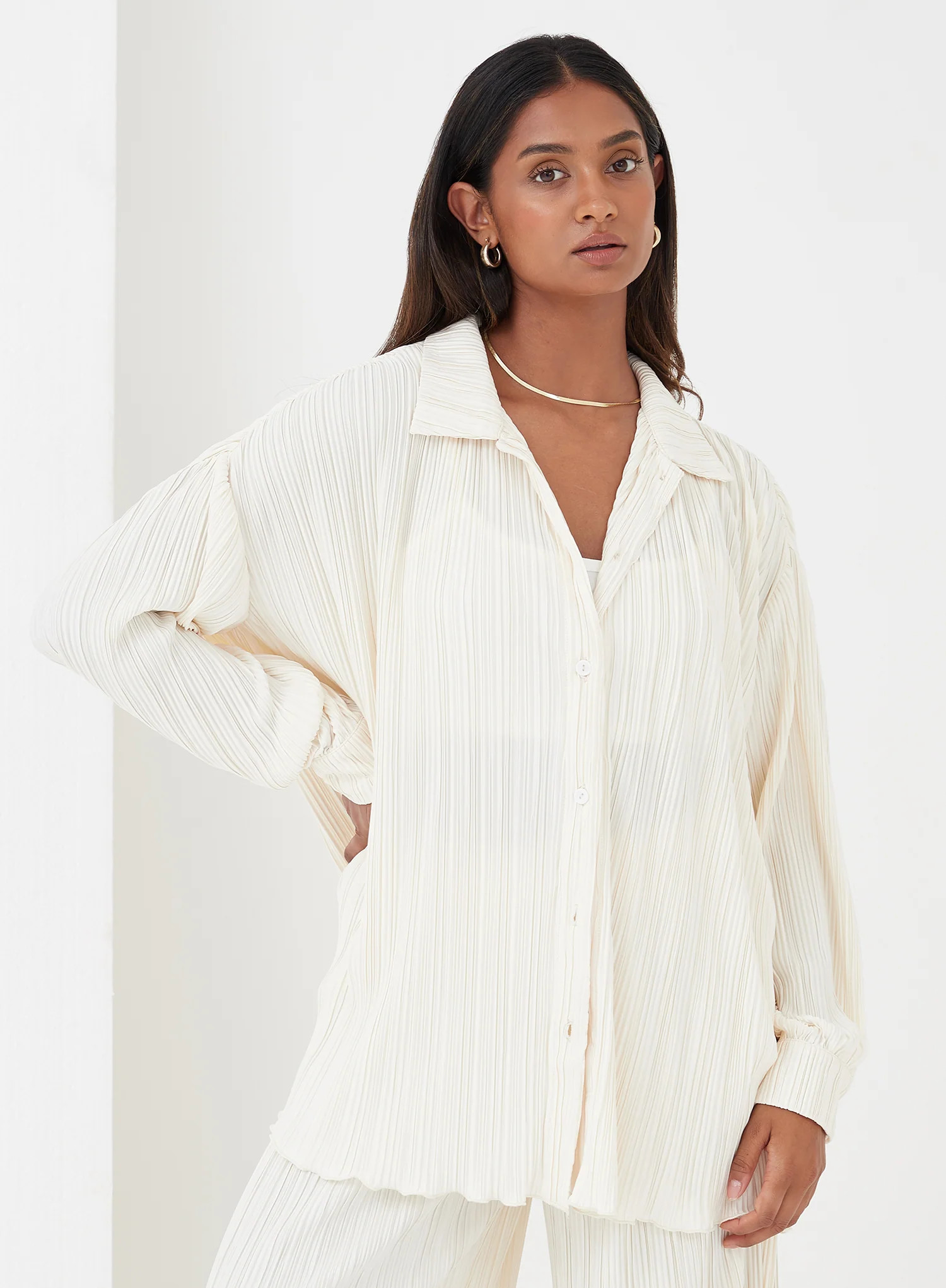 Cream Plisse Shirt - Palais | 4th & Reckless