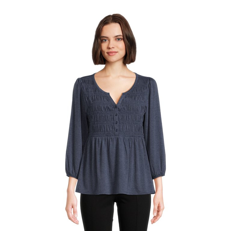 Time and Tru Women’s Smocked Peplum Top, Sizes XS-3XL - Walmart.com | Walmart (US)