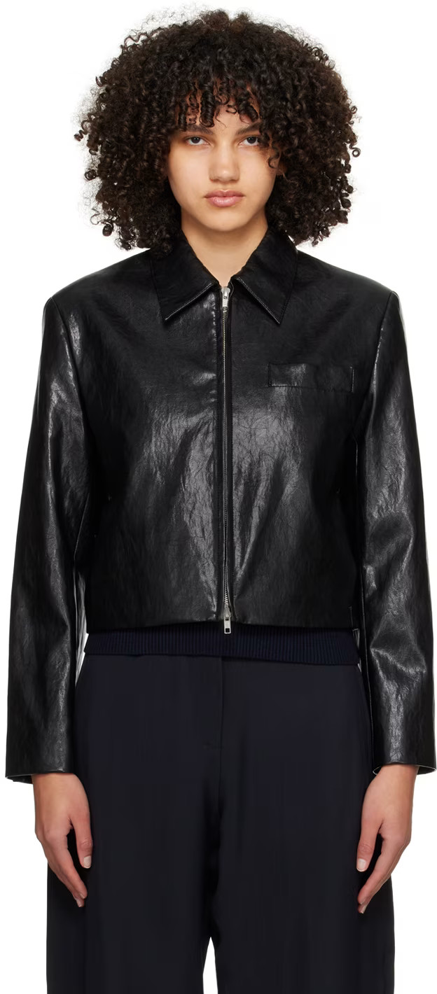 Dunst - Black Collared Faux-Leather Jacket | SSENSE