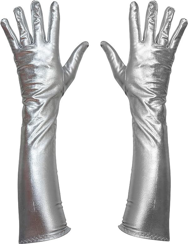 Skeleteen Silver Metallic Opera Gloves - Roaring 20's Fancy Flapper Elbow Evening Gloves Accessor... | Amazon (US)