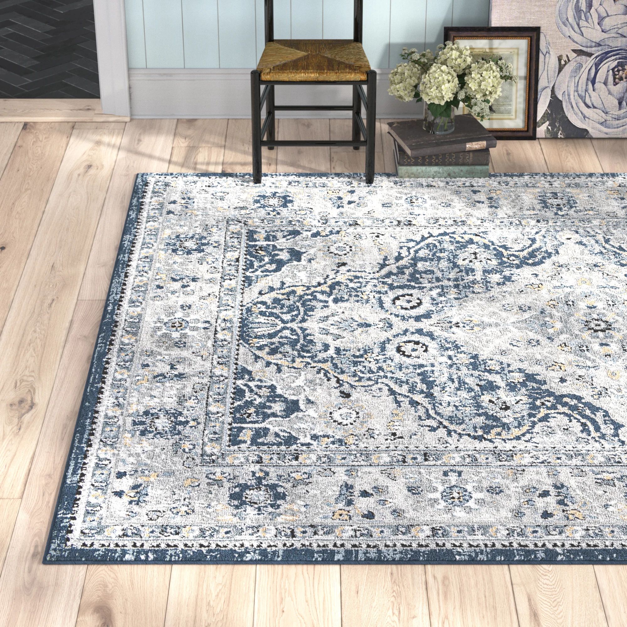 Timothee Oriental Navy Area Rug | Wayfair North America