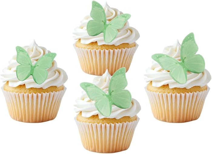 50 PCS Edible Butterfly Cupcake Toppers Green 3D Realistic Butterfly Cupcake Picks Wafer Paper Bu... | Amazon (US)