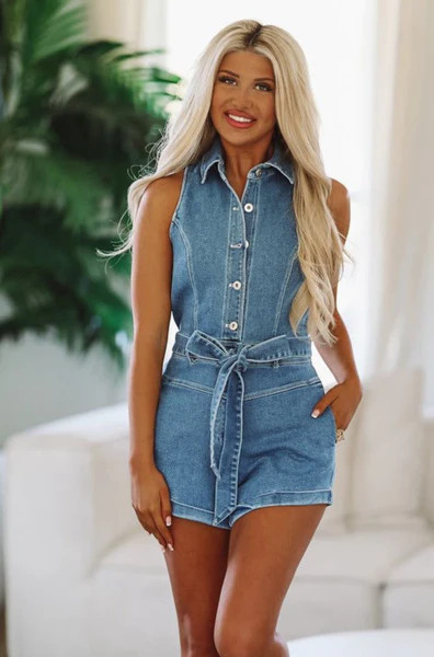 Backroads Riding Denim Romper - Blue | Hazel and Olive