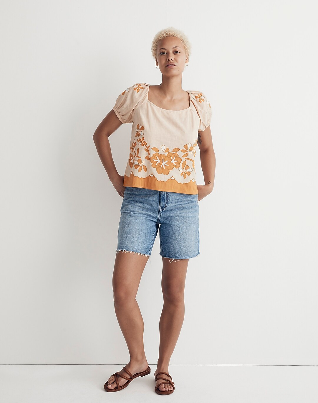 Embroidered Lace-Up Back Top | Madewell