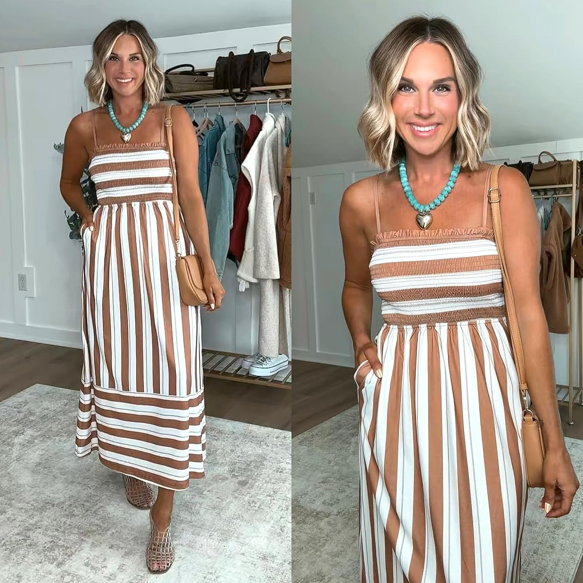 This striped maxi dress has pockets (!!), and is SO easy to dress up or down, making it one of those pieces you’ll find yourself wearing on repeat all season long. 
I'm 5'6 139lbs wearing size small dress, shoes run true to size  

 #LTKootd #LTKSeasonal #LTKTravel