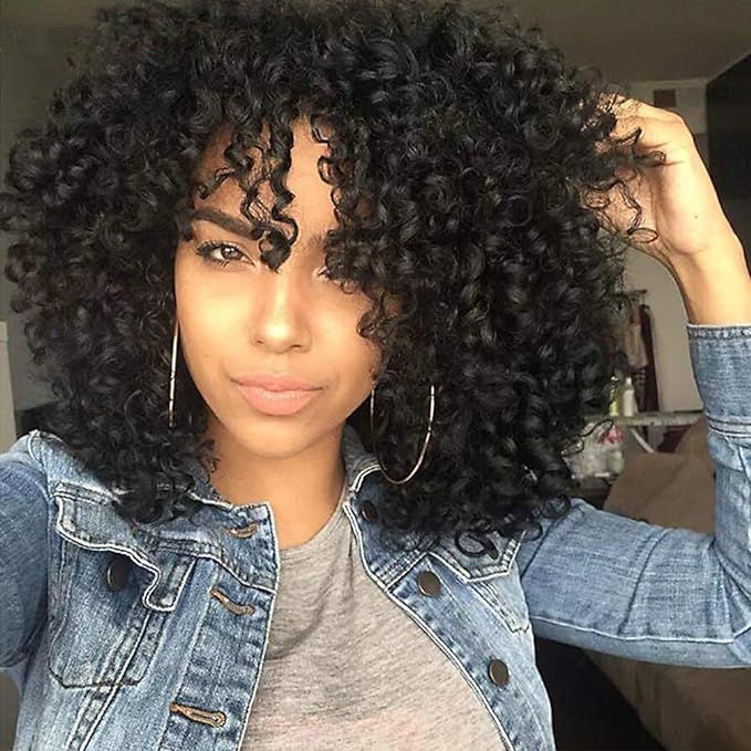 Curly Wigs for Black Women - Natural Black Synthetic African American Full Kinky Curly Afro Hair ... | Amazon (US)