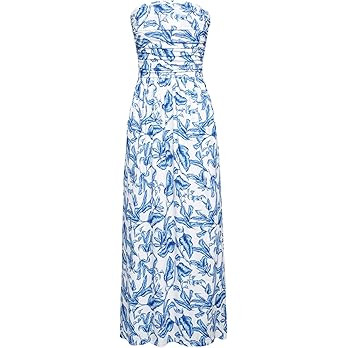 GRACE KARIN Women Strapless Dress Casual Loose Ruched Long Maxi Dress with Pockets | Amazon (US)