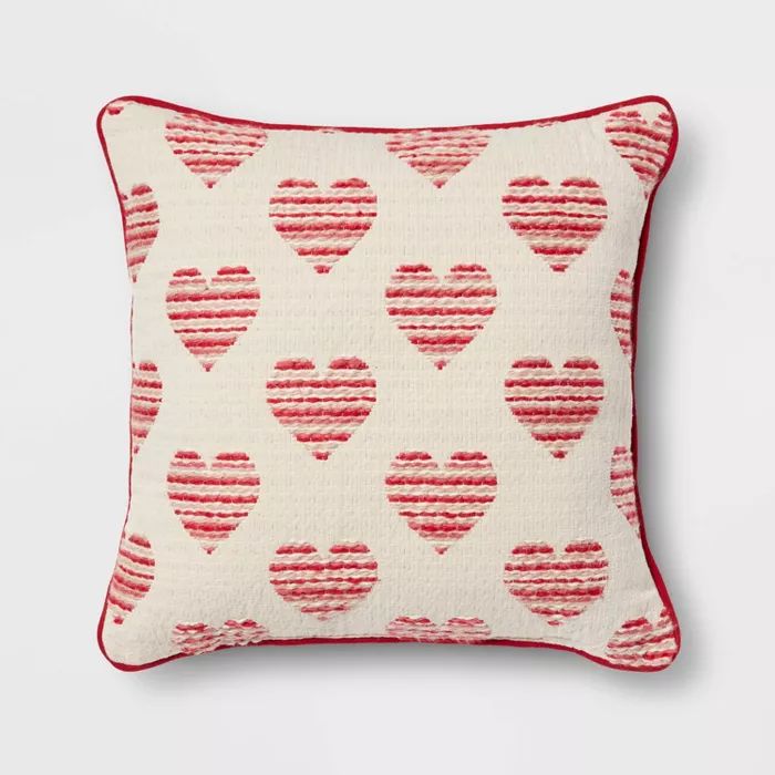 Striped Hearts Square Throw Pillow Red - Threshold&#8482; | Target