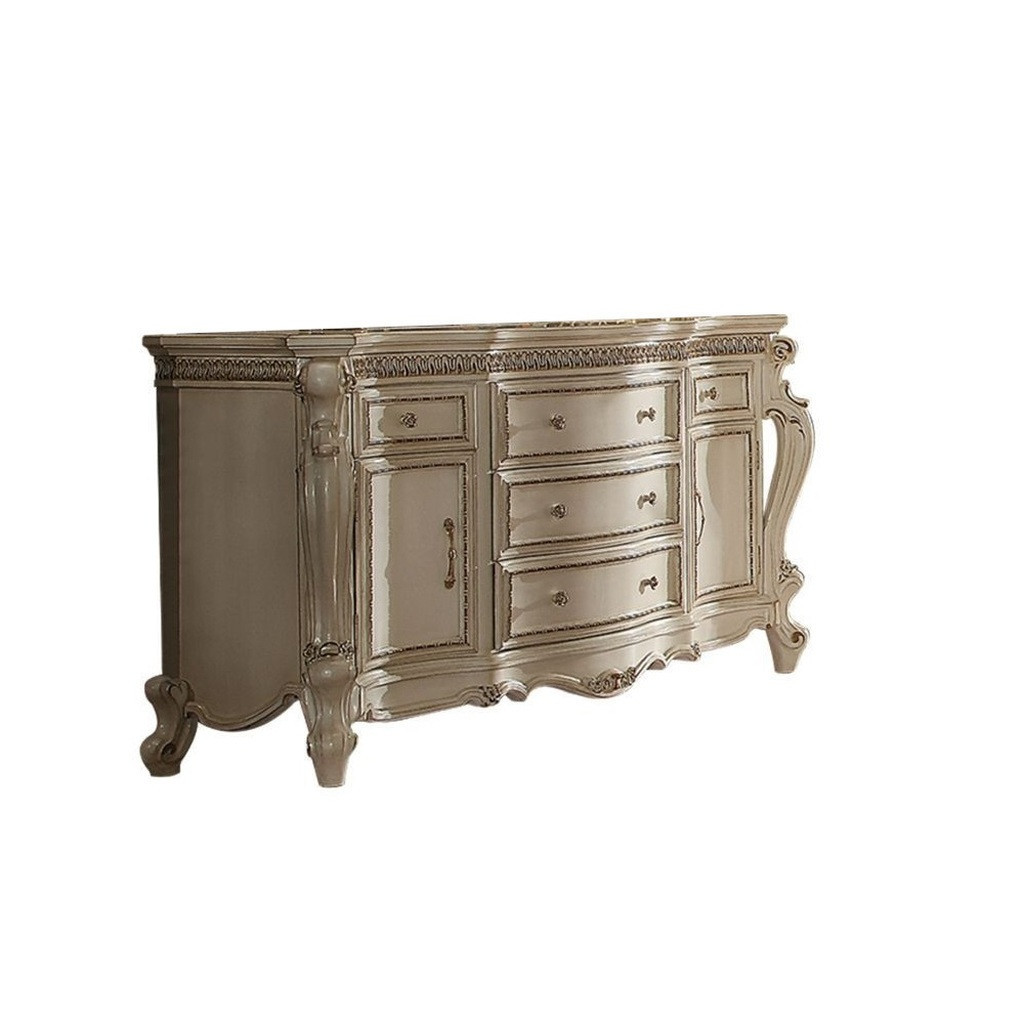 69 Inch Solid and Manufactured Wood Five Drawer Triple Dresser In Pearl | 1stopbedrooms