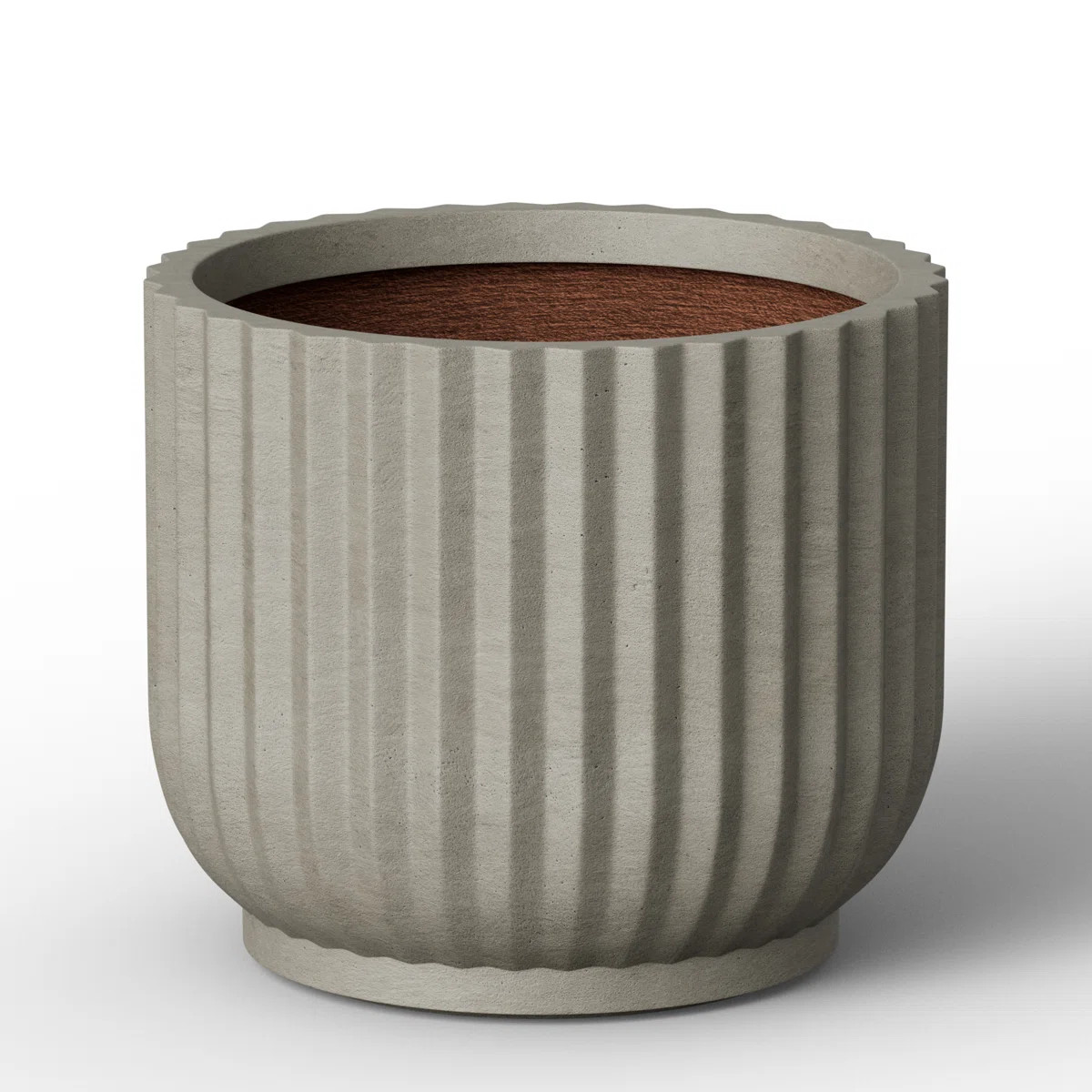 14 in. Medium Stone Gray(Upgraded Interior) Concrete Round Planter / Pot Ribbed Design Planter wi... | Wayfair North America