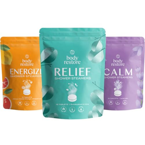 Body Restore Shower Steamers Aromatherapy (15 Packs x 3) - Gifts for Mom, Gifts for Women & Men, Shower Bath Bombs, Eucalyptus, Citrus Grove, Lavender Essential Oils, Stress Relief | Amazon (US)