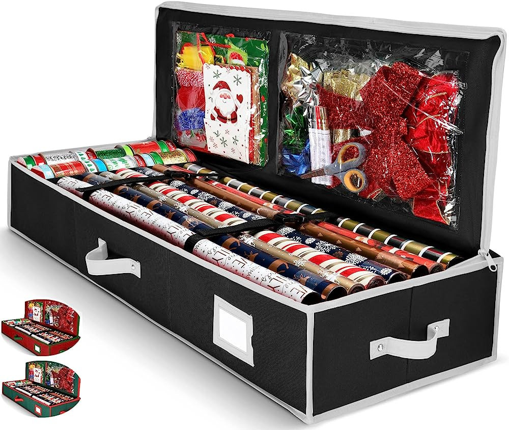 Gift Wrap Organizer, Christmas Wrapping Paper Storage Bag w/Useful Pockets for Xmas Accessories, ... | Amazon (US)