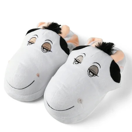 Cute Cow Plush Slippers for Women & Teens – Cozy Fuzzy Indoor House Shoes – Fun Animal Bedroom Slippers – Black & White | Walmart (US)