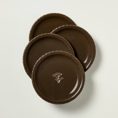 Set of 4 6.5" Mushroom Ceramic Appetizer Plates Forest Brown - Hearth & Hand™ with Magnolia | Target
