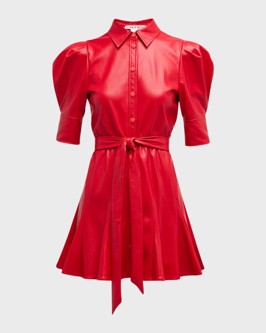 Alice + Olivia Lurlene Vegan Leather Mini Shirtdress | Neiman Marcus
