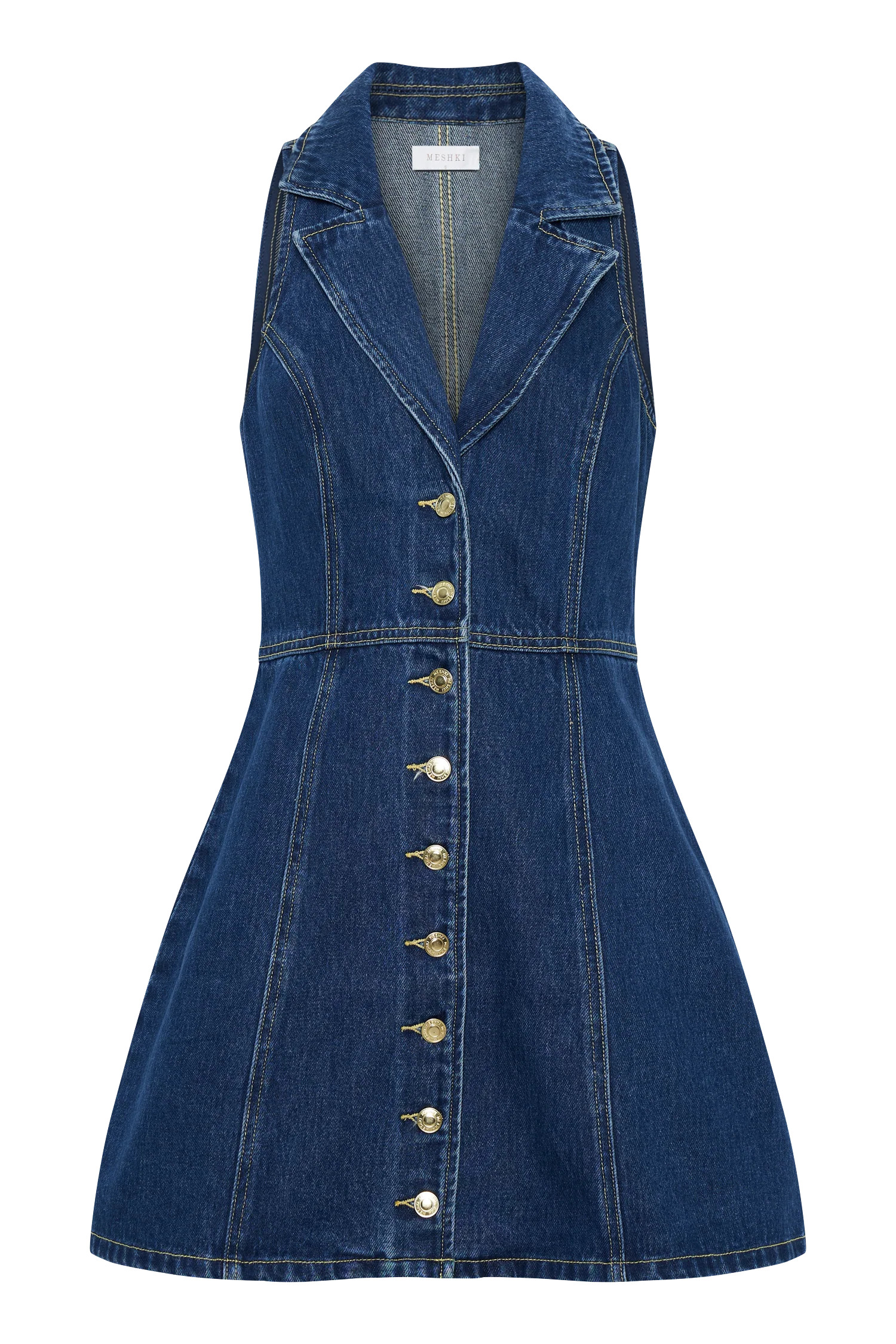 Collared Denim Mini Dress - Dark Blue | MESHKI US